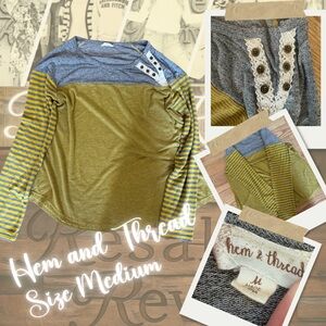 Hem & Thread Boho Button Babe Top 👗 M – Stripes, Lace & All the Cozy Vibes 🌿✨